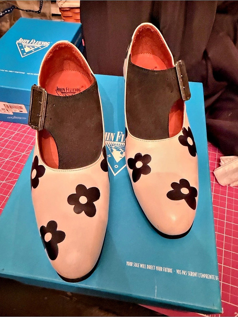 John Fluevog Figaro Floral buckle White & Black US 9.5 Men's/11 Woman's unisex